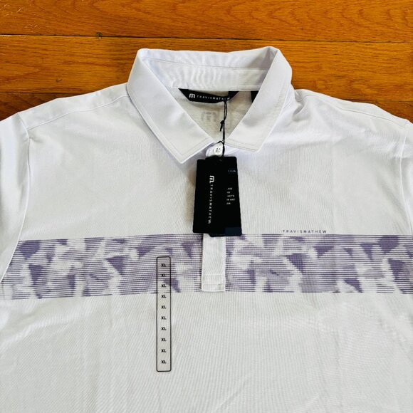 Travis Mathew Mens XL Bigger Boat Golf Polo Short Sleeve White Purple New NWT - Picture 4 of 6